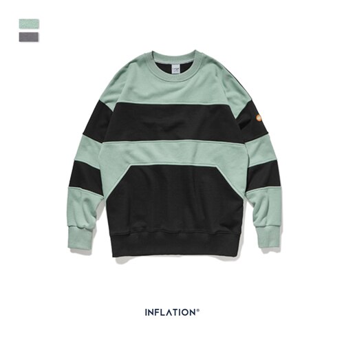 inflacja mężczyźni kontrastowa kolorowa bluza Streetwear 2020 raglanowa rękaw tkanina polarowa luźna bluza męska jesień sweter 9649W: zielony-czarny / L