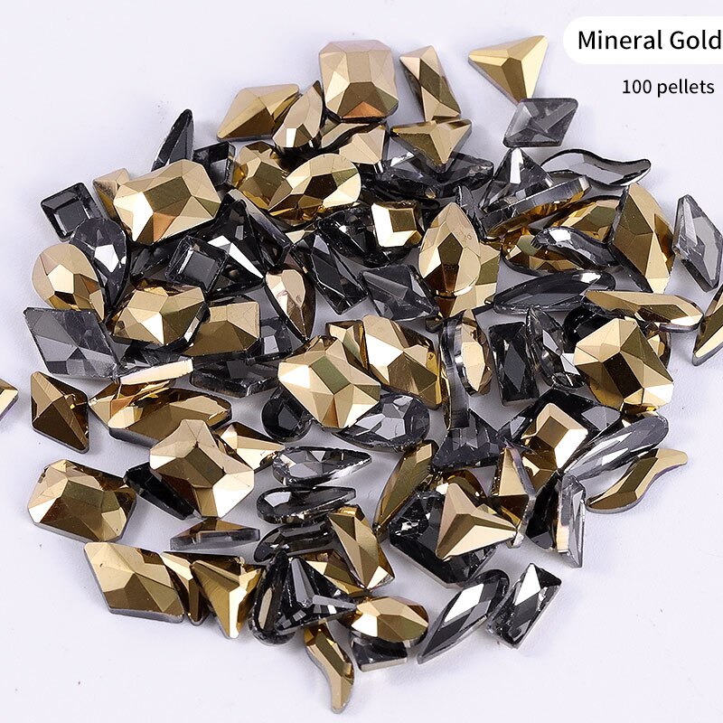 Mixed 100Pcs Nail FlatBack Super Glitter Crystal AB Rhinestone Bright Black Nail Art Rhinestones Stone DIY Manicure Decorations: Mine Gold