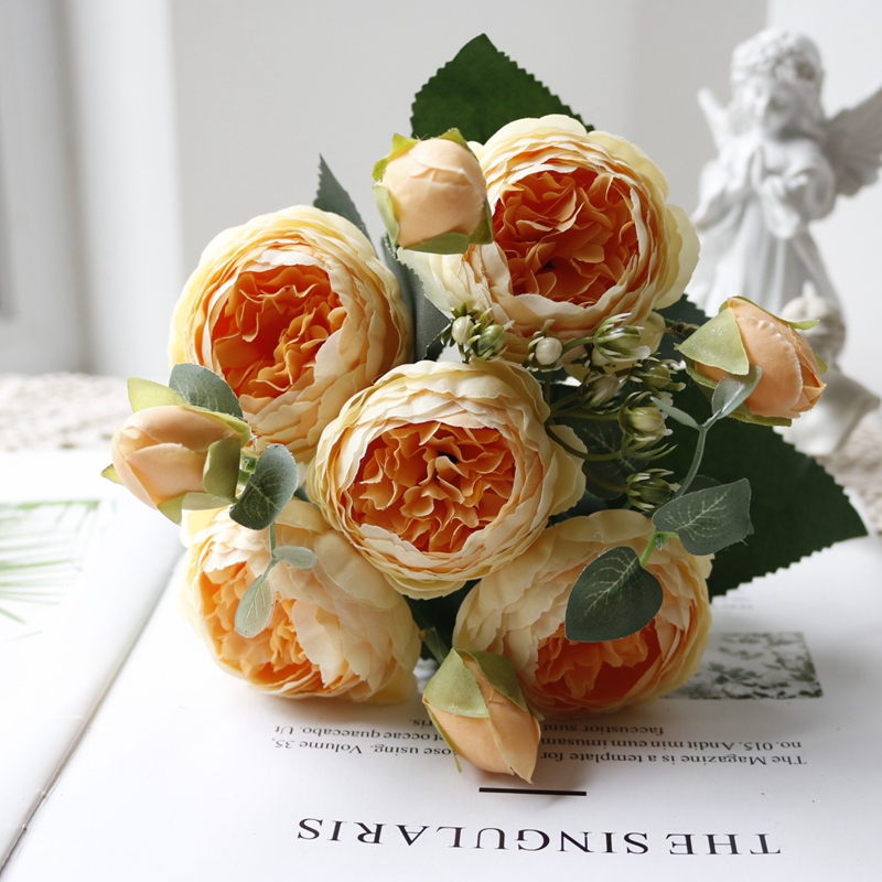 Buquê de flores artificiais de rosas para decoração de casa, festa de casamento, suprimentos de flores falsas, artesanato diy, acessórios de vaso de flores
