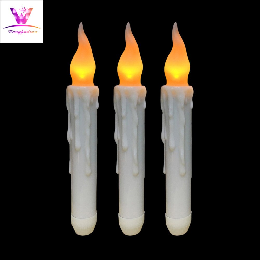 3 X Taper Candle Led Taper stick Candle Flicker Dripped wax Flameless lamp candelabra wedding home decor-Amber G612