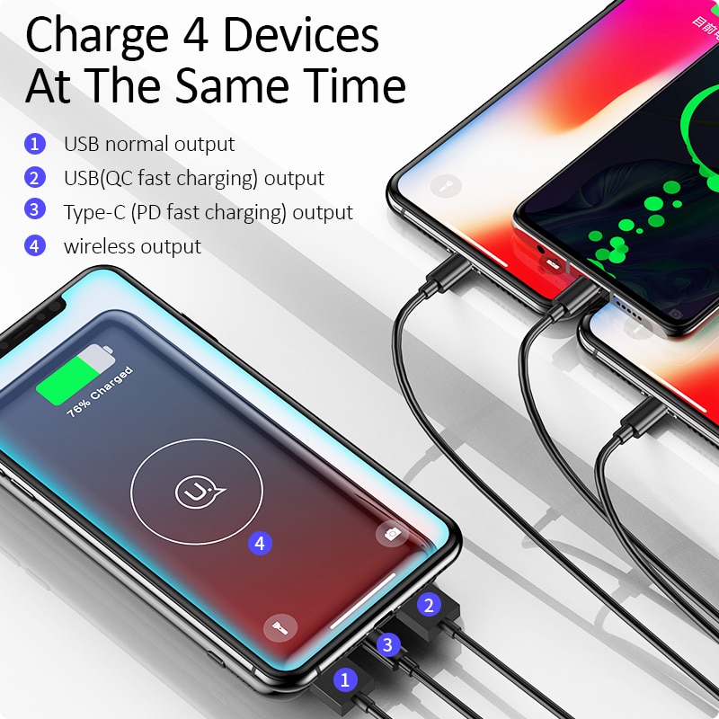 Qi Wireless Power bank, USAMS 10000mAh Power schnelle lade QC 3,0 18W PD Tragbare Externe Batterie für iPhone Samsung S10 9