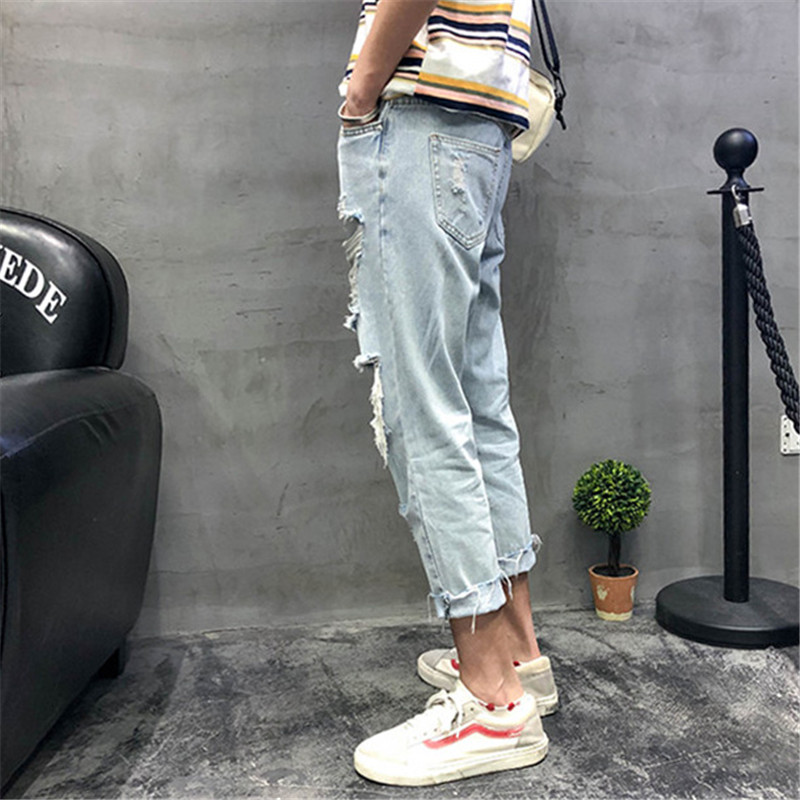 VERSMA Korean Ulzzang Summer Vintage Ripped Jeans For Men Kpop Streetwear Rip Curl Stretch Retro Denim Jeans Wide Baggy BF Pants
