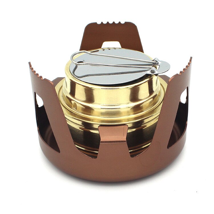 Mini camping köksredskap stentar utomhus bbq alkohol brännare vaporizer bärbar kaffe spis cookout pan insatser: Koppar