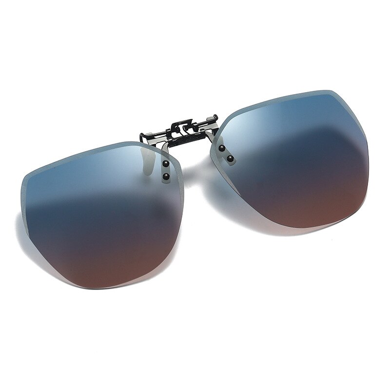Sunglasses Polarized Clip Women Men Frameless UV400 Lightweight Color Change Lenses Polarized Flip-up Sun Glasses Eyewear: blue powder film