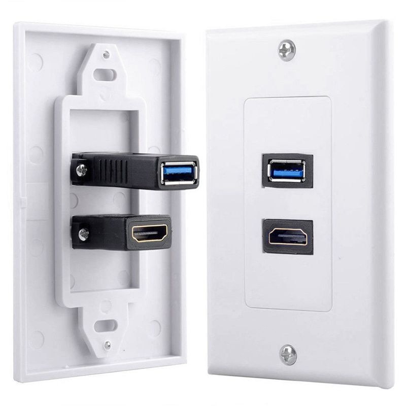 1x 2Port HDMI+USB 3.0 Female Wall Face Plate Panel Outlet Socket Extender White: Default Title