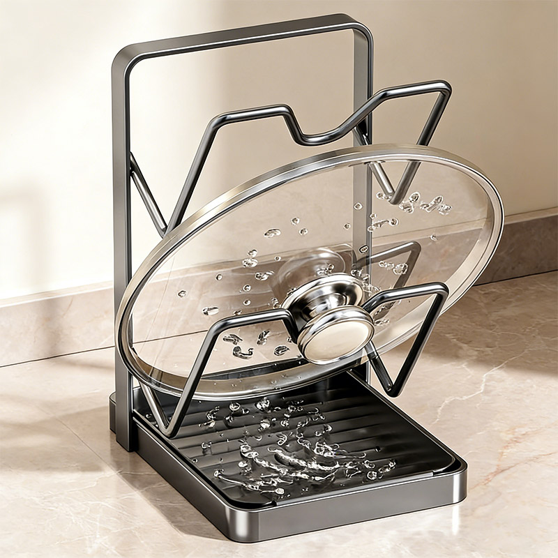 Kitchen Countertop Pot Lid Organizer Household Storage Drain Chopping Board Shelf Punch-free Storage Rack