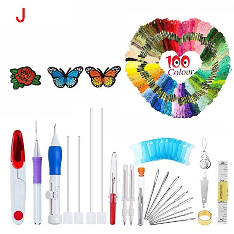 Magic Embroidery Pen Punch Needle Kit Craft Embroidery Threads Cross Stitch Embroidery Hoop DIY Knitting Sewing Accessory Tools: J