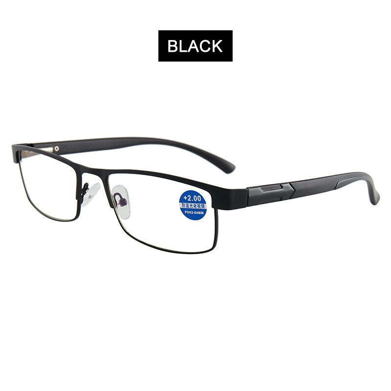 Gafas de lectura de acero inoxidable para hombre, gafas para presbicia de negocios, gafas antiluz azul + 1,0 1,5 2,0 2,5 3 3,5 4,0: Negro / +250