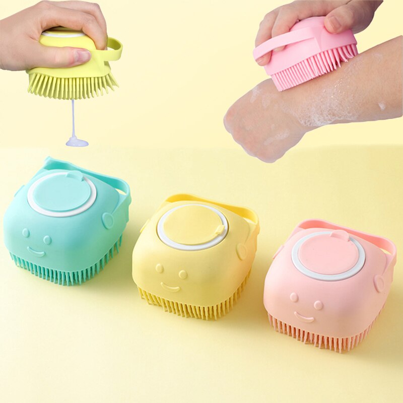 Brosse de bain multifonction en Silicone pour bébé et enfant, peut être installée avec un Gel douche, un shampoing, un masseur pour la peau sans douleur