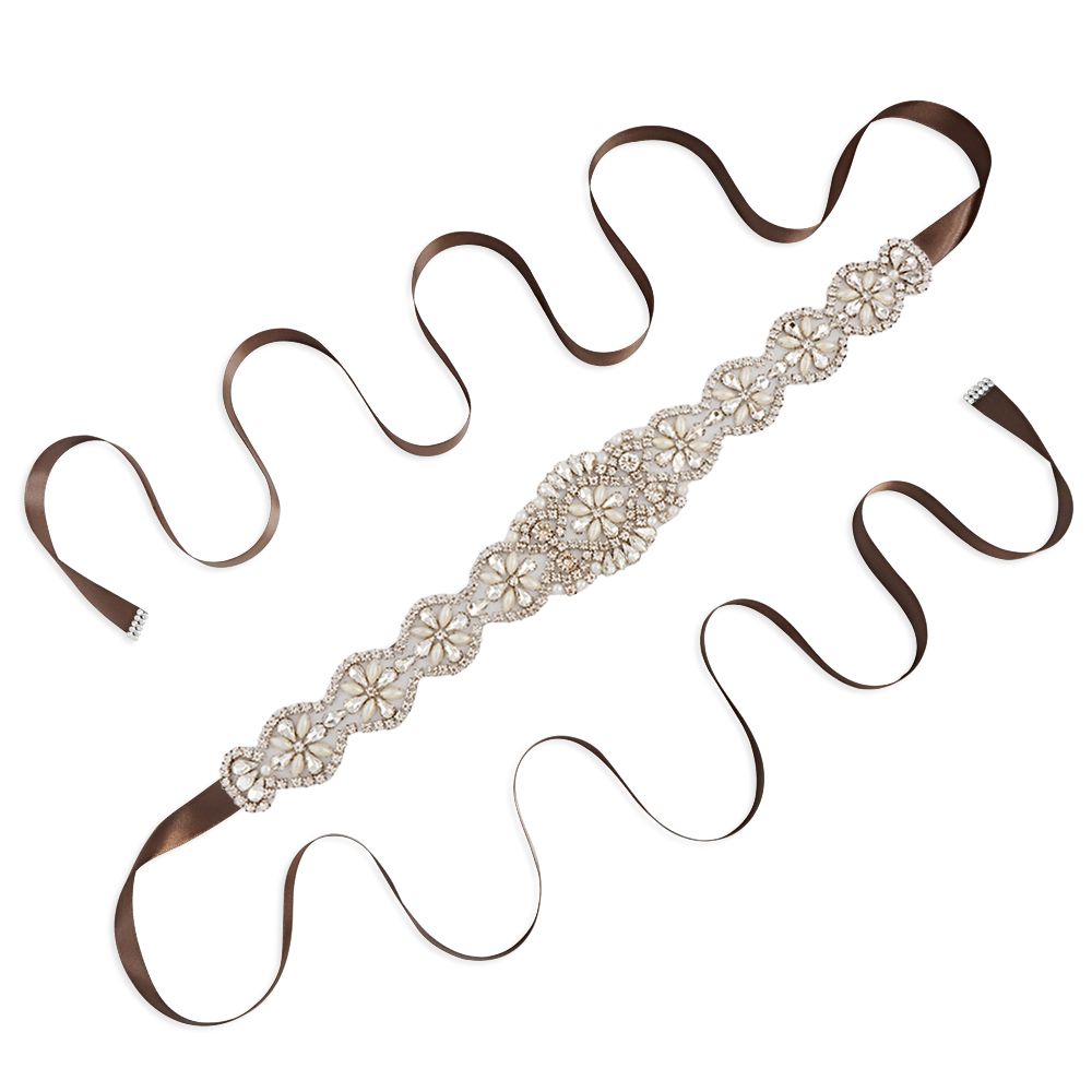 TRiXY S161-G Goldene Braut Gürtel für Frauen Strass Gürtel Braut Gürtel Hochzeit Schärpe Gürtel Gold Strass Applikationen: Braun