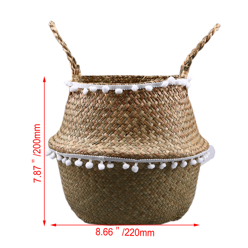 Seagrass Wickerwork Basket Foldable Flower Pots Planter Woven Dirty Laundry Baskets Hamper Fruit Toys Storage Basket Home Decor: 22X20cm-S