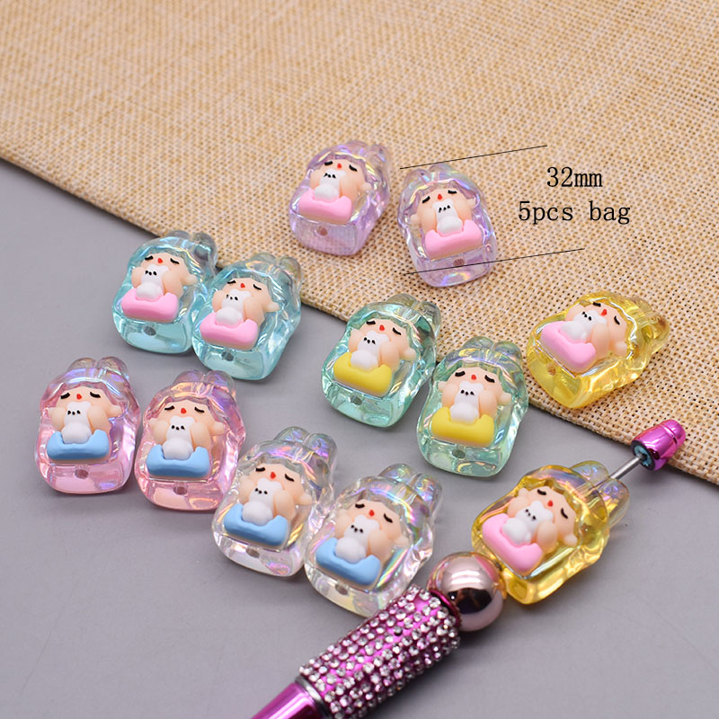 5 unids/bolsa cuentas acrílicas hechas a mano pequeño oso conejo Toon cuentas de sirena para fabricación de joyería DIY cadena de teléfono accesorios de bolígrafo: Negro