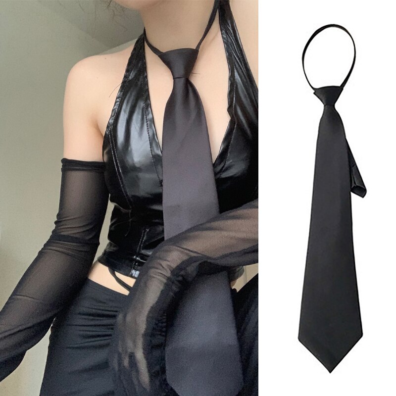Black Neck Ties for Student Solid Silky Men Women Ties Japanese Style Necktie Slim Men Ties School Uniform Accessories