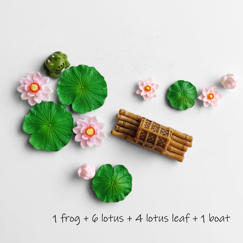 BAIUFOR pez hoja de loto pato de dibujos animados conjunto terrario acuario figuritas DIY Hada jardín pecera paisaje miniatura decoración del hogar: CRIMSON