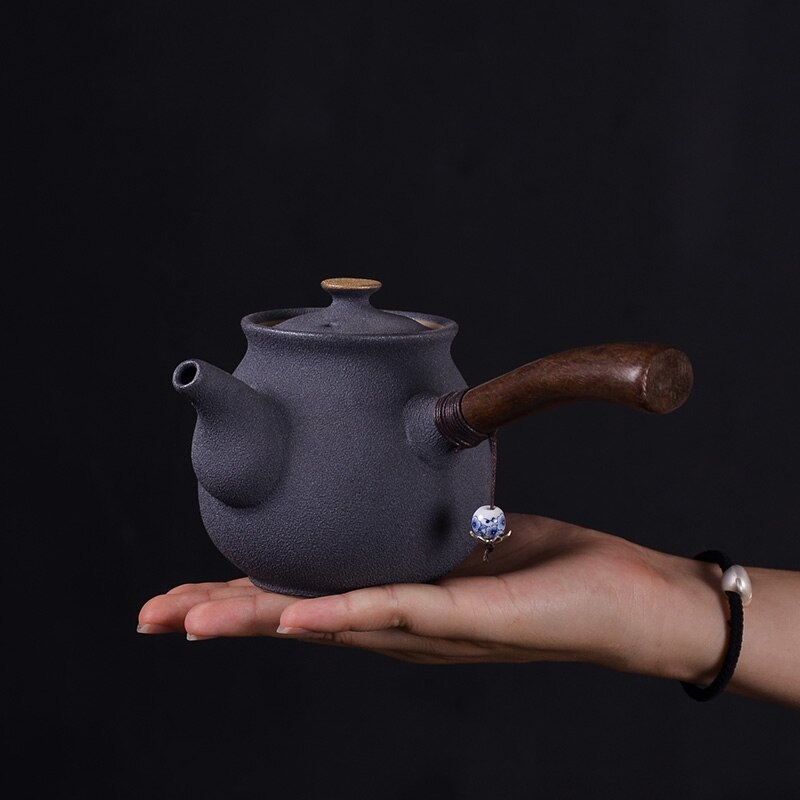 TANGPIN japanese ceramic kyusu teapot vintage side handle tea pot drinkware 200ml: Black
