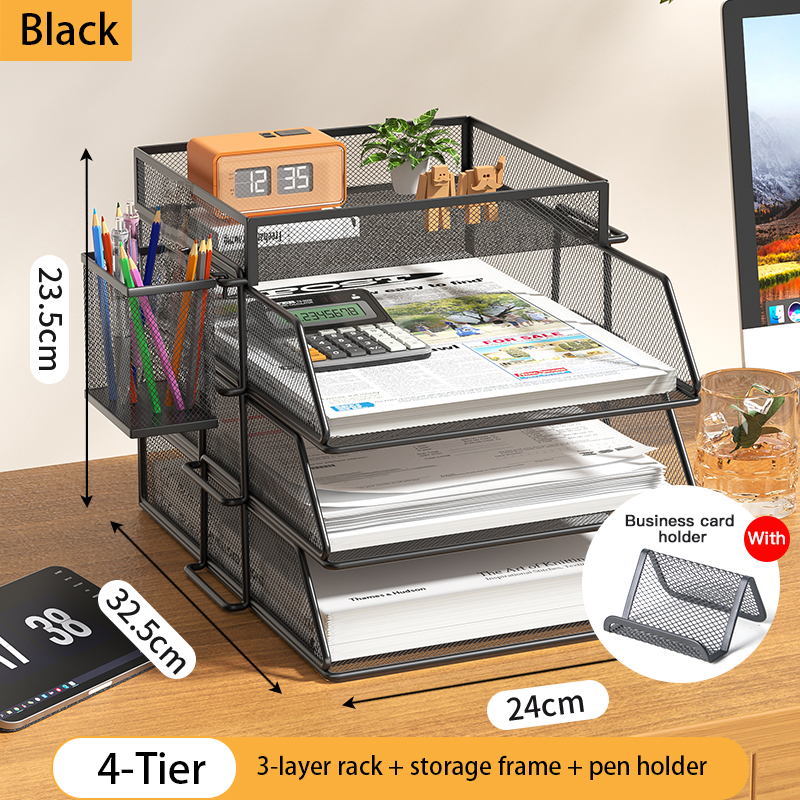 4 Tier Desk Organizer - Stackable Paper Tray, Paper File Organizer for Desk, 5 Trays Mesh Stackable Paper Tray Desktop Document: Yellow