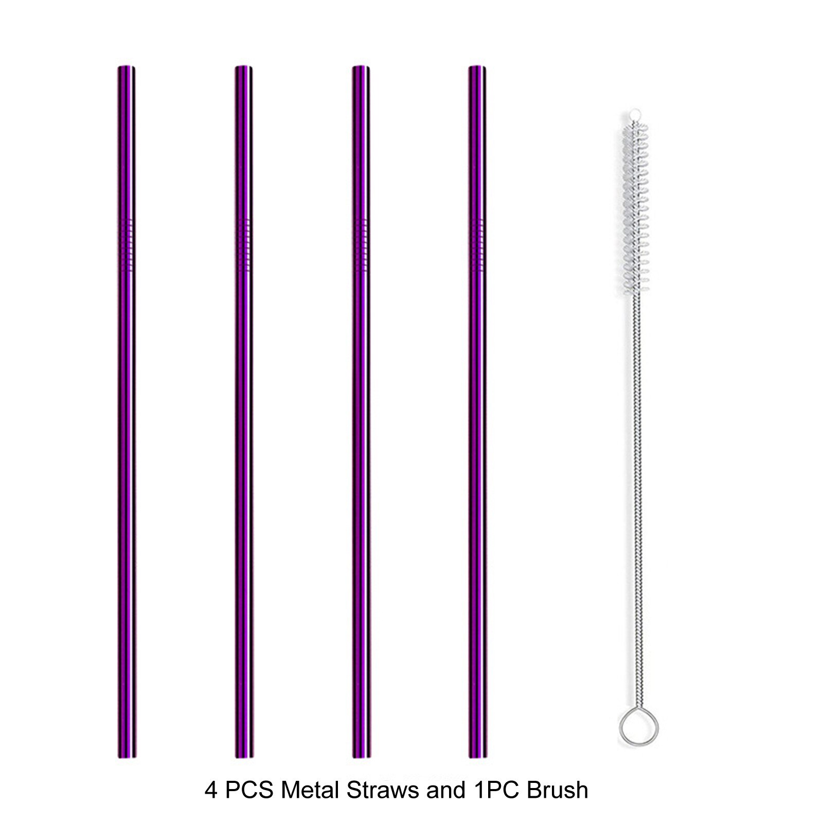 Reusable Metal S traws with Silicone Tip & Travel Case & Cleaning Brush Kit Stainless Steel Straw popotes reutilizables: Purple