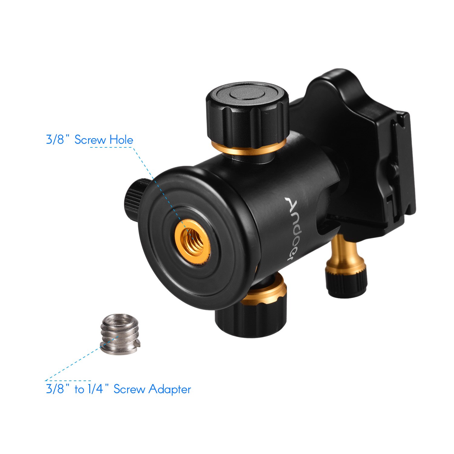 Andoer Aluminium Alloy Panoramic Tripod Ball Head Ballhead Mount Adapter 360° Rotating with Quick Release Plate