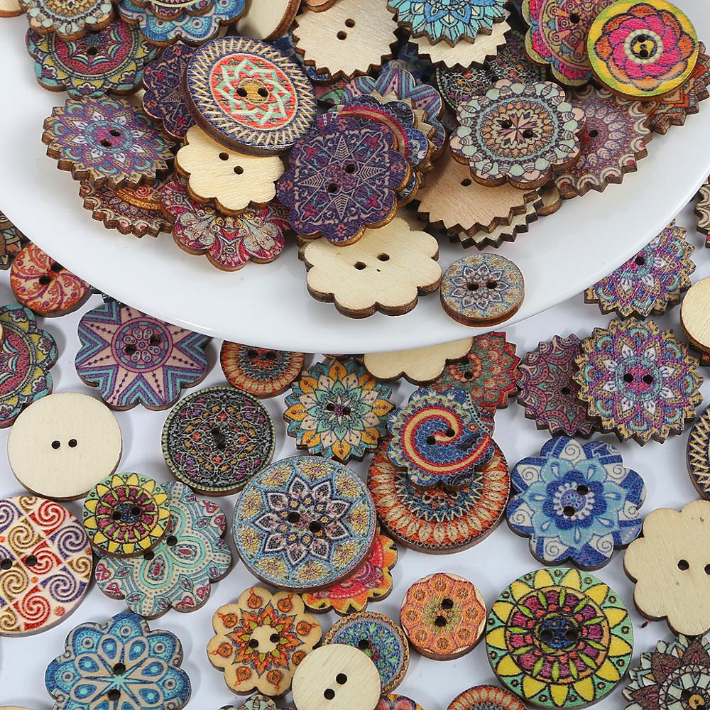50pcs boutons en bois Vintage 2 trous 15/20/25mm boutons mixtes pour vêtements bricolage boutons vêtements décoratifs artisanat outils de couture