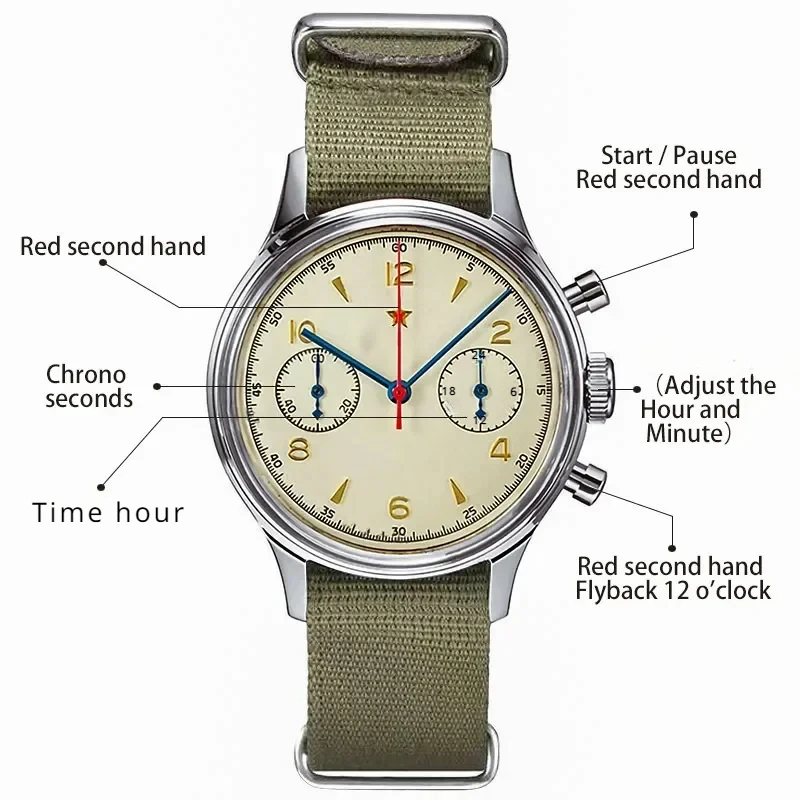 Herenhorloges 1963 piloot automatisch horloge 42 mm waterdicht retro quartz chronograaf vintage dress watch