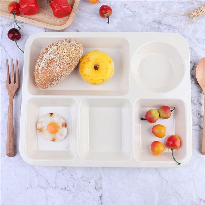 Plateau à dîner divisé en plastique 5 Sections, grille assiette à déjeuner, conteneur pour la vaisselle de la cantine scolaire