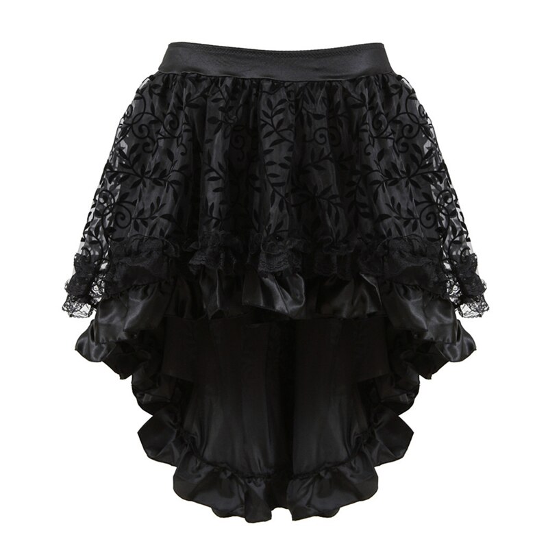 Vrouw Vintage Lace Up Rok Middeleeuwse Gotische Stijl Paleis Prinses Nobele Onregelmatige Hight Taille Ruche Rits Feestavond Rokken: Black / S
