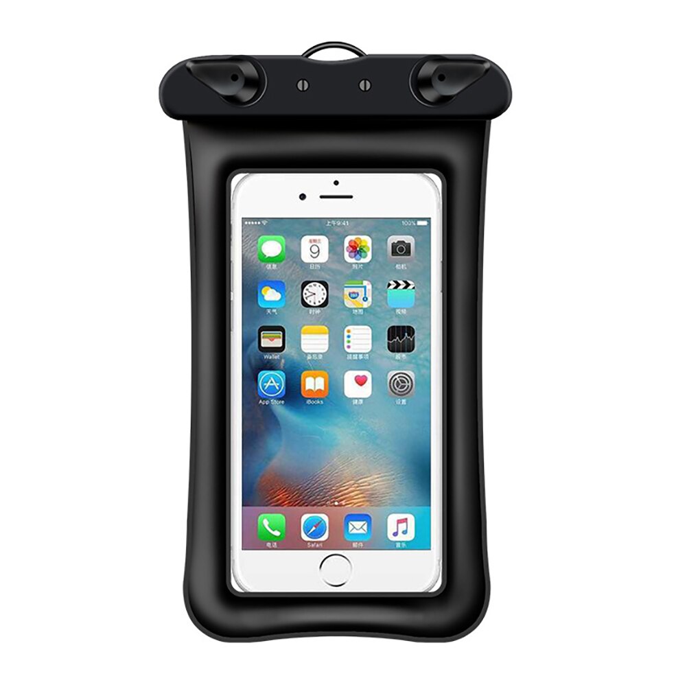 Vandtæt telefontaske universal mobiltelefon flydetaske svømmetaske tag billede under vand til iphone xs samsung huawei: Sort