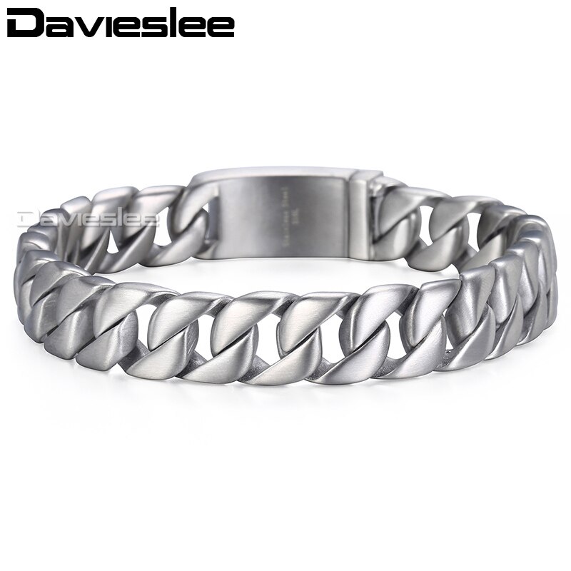 Davieslee, pulsera de 11mm para hombre, Eslabón cubano con curvatura redonda mate, 316L pulsera de acero inoxidable, joyería para hombre DLHB162