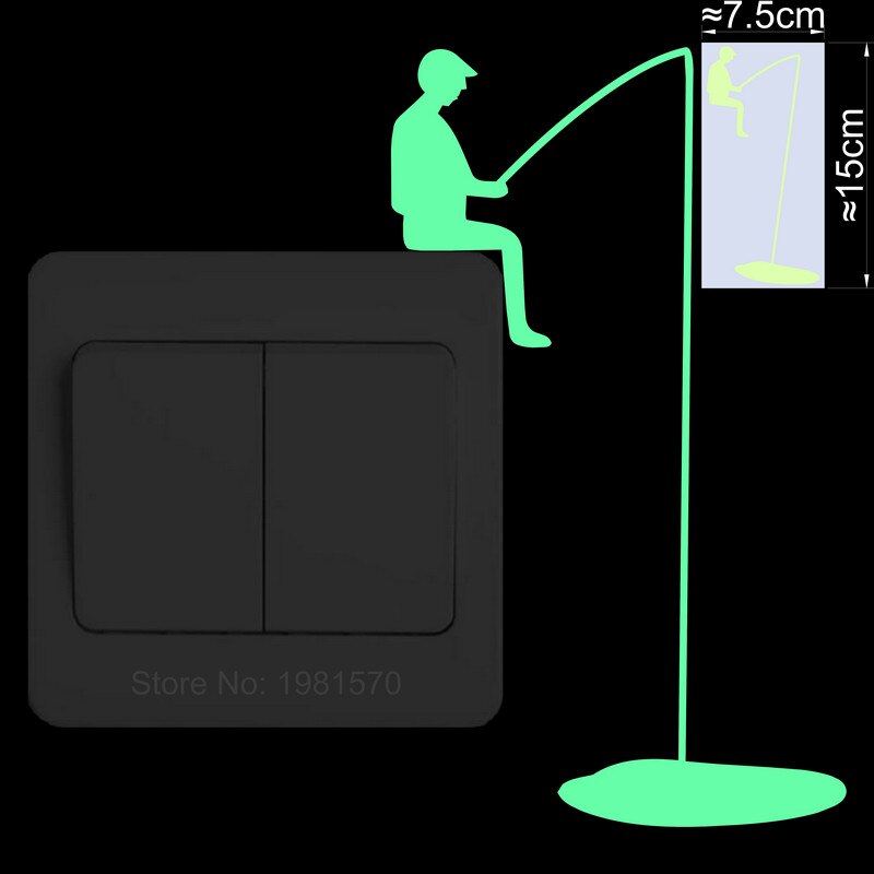 Glowing Man Fishing Light Switch Sticker Funny Cartoon Glow in the Dark Vinyl Wall Decoration Sticker Child Bedroom Home Decor: Yellow Green
