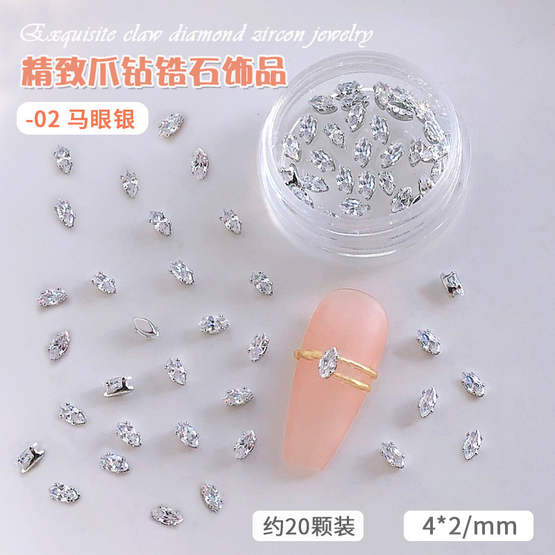 20 stk/potte negle dekoration udsøgt klo diamant zirkon smykker negle tilbehør til negle manicure skønhed: 02