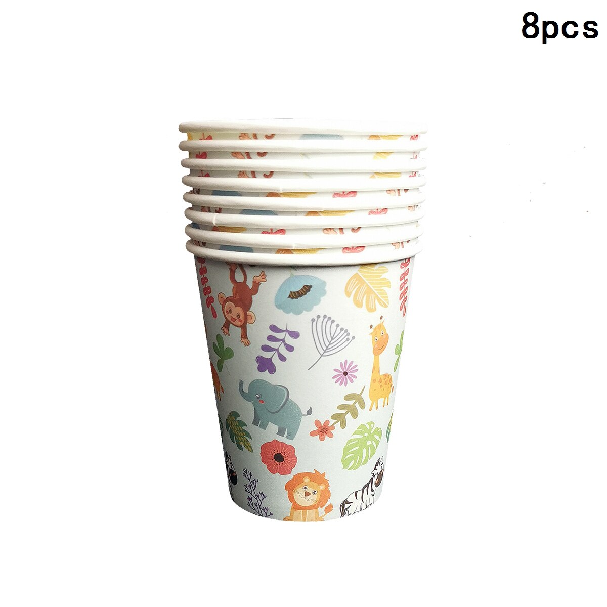 Jungel dyr engangs duk vill tiger løve ape fest safari gratulerer med dagen fest dekor barn gutter jenter bordtrekk: 8 stk kopper