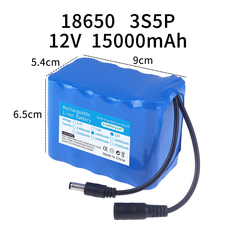 100% paquete de batería portátil de 12V 3000/6000/9000/12000/18000/21000mAh 12v 18650 iones de litio DC 12,6 V batería súper recargable: Verde claro