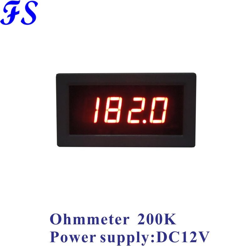 Ohm Meter 200K LED Digital Resisitance Meter 200K Supply Voltage DC 12V Ohmmeter Resistance Monitor Ohm Panel Meter 79*43*25mm