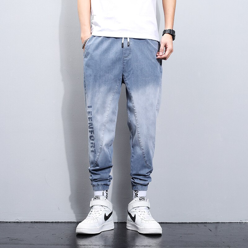 Summer Men Cargo Harlan Pants Imitate Jeans Men's Streetwear Harajuku Style Casual Cotton Pants Hip Hop Trousers Male: L / Blue