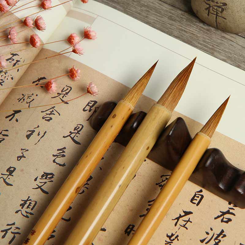 3 uds pluma de caligrafía China Tinta China paisaje pintura Regular Scrip Weasel pelo escritura cepillo Set Caligrafia