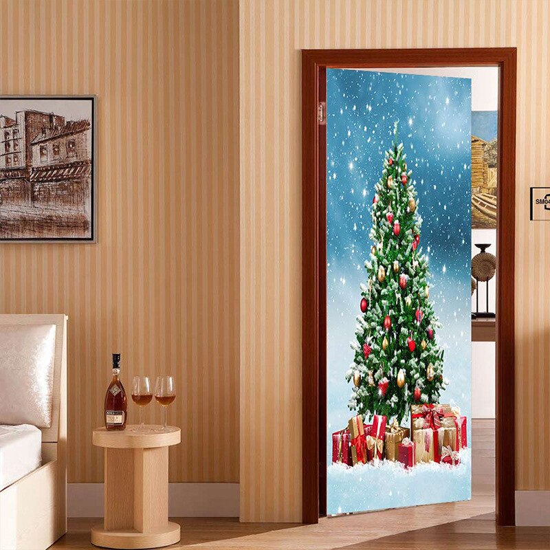 Christmas Tree Festival Removable Sticker Porte Wallpaper For Glass Shower Doors/ Toilet Door 200 X 77cm Wall-sticker