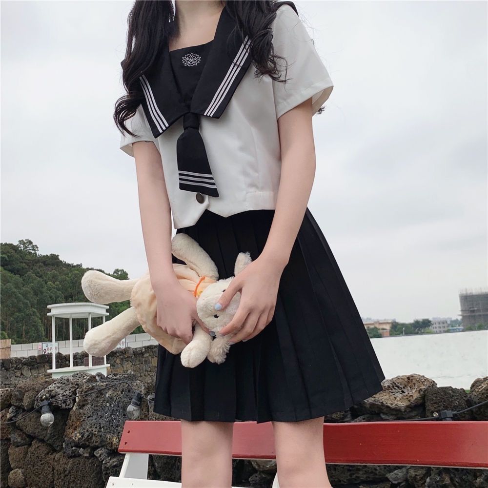 Summer Japan Style Women Girl Sailor Fuku Outfit Costume School uniforms Pleated Skirt JK Uniforms