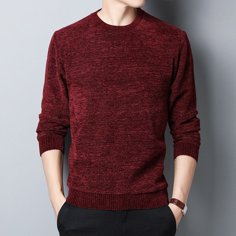 Tyk fløjl mærke trøjer mænd pullover varm slim fit trøjer strikning vinter koreansk stil casual mænd tøj: Rød / M