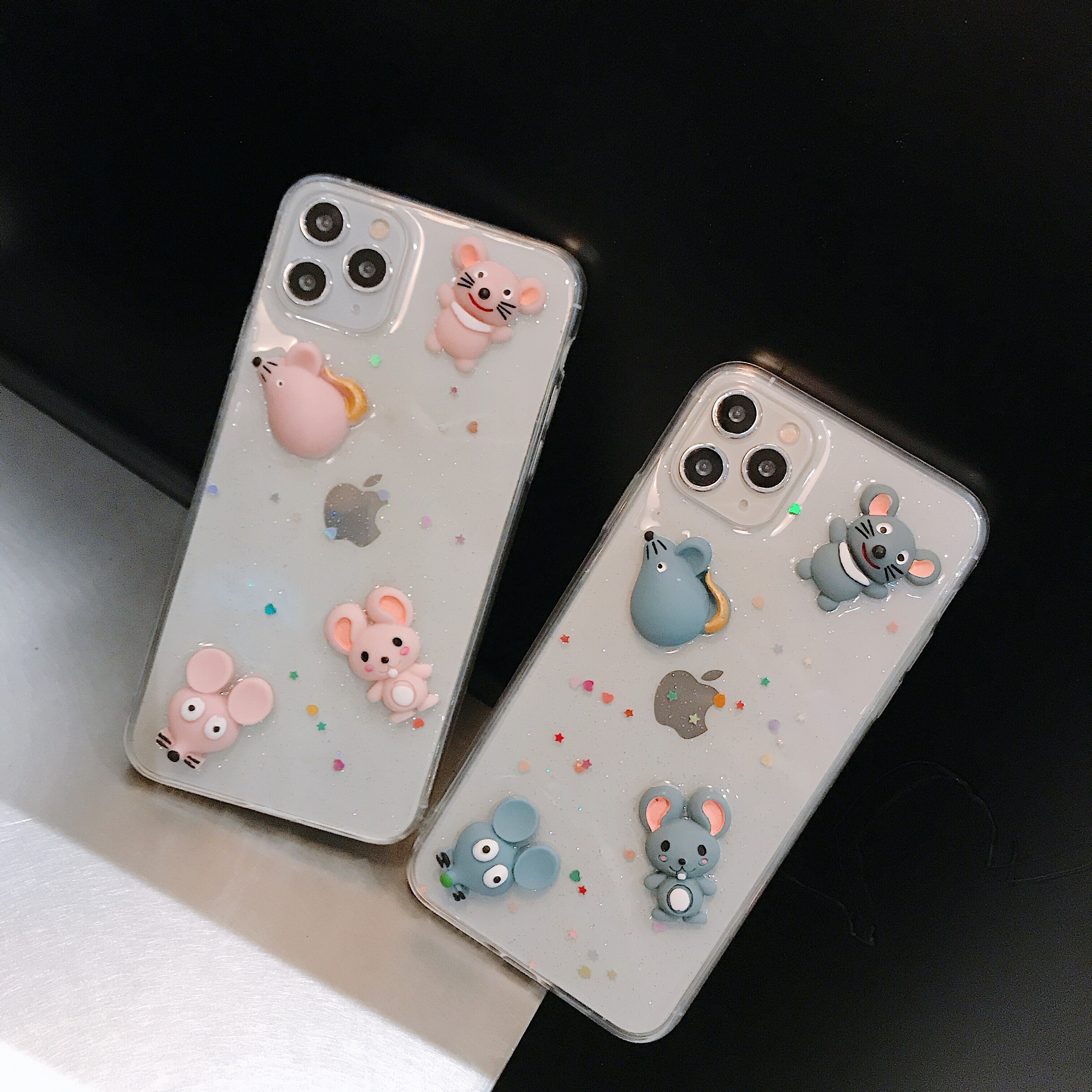 SE2020 Bling Glitter 3D Colorful Mouse Rat Shockproof Phone Case For iPhone 6 6s 7 8 Plus 10 11 Pro Max Xs XR Clear Case