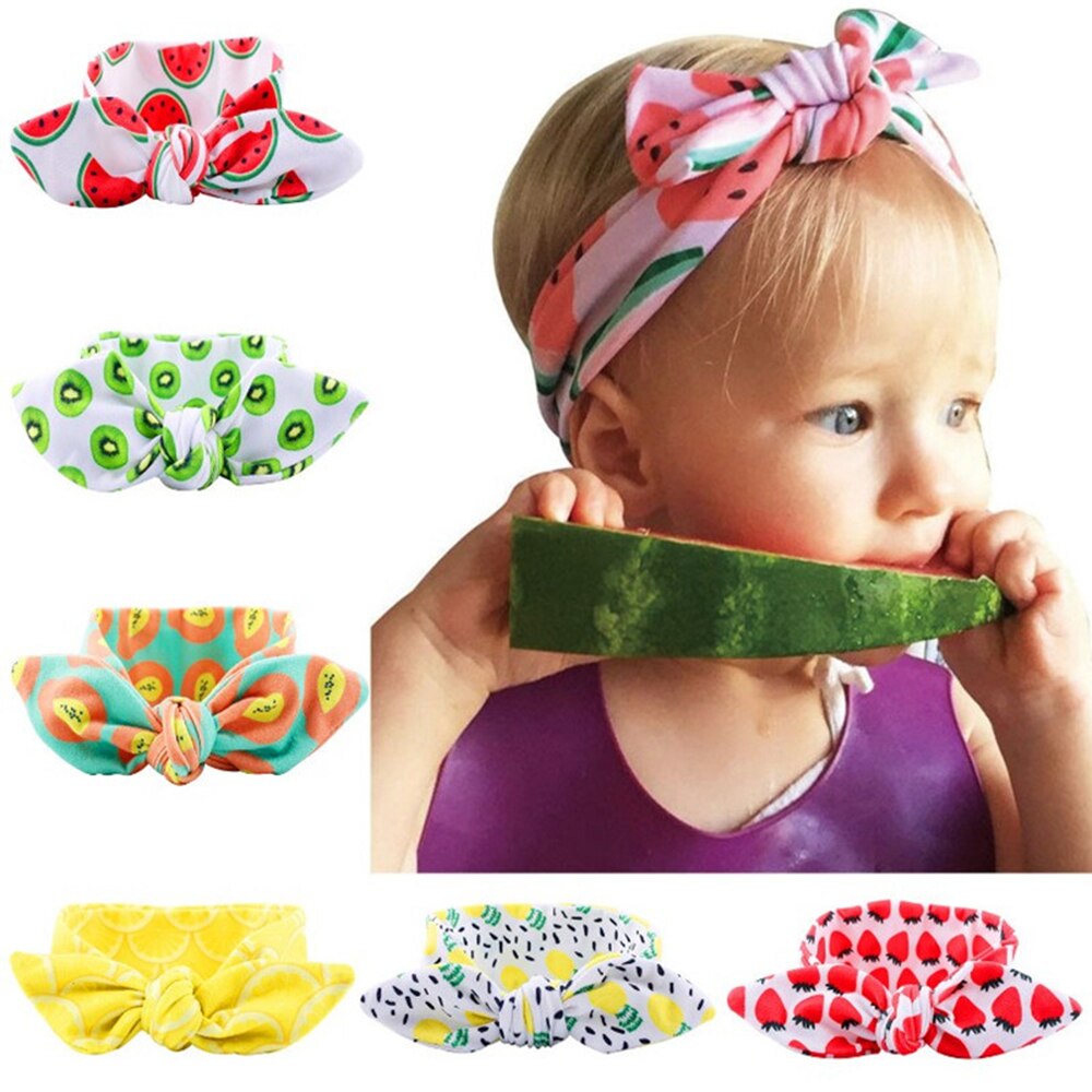 Baby hoofdband DIY stretch haarband konijnenoren hoofdtooi voor Meisjes Kwasten Hoofdband Fruit serie Elastische haarband