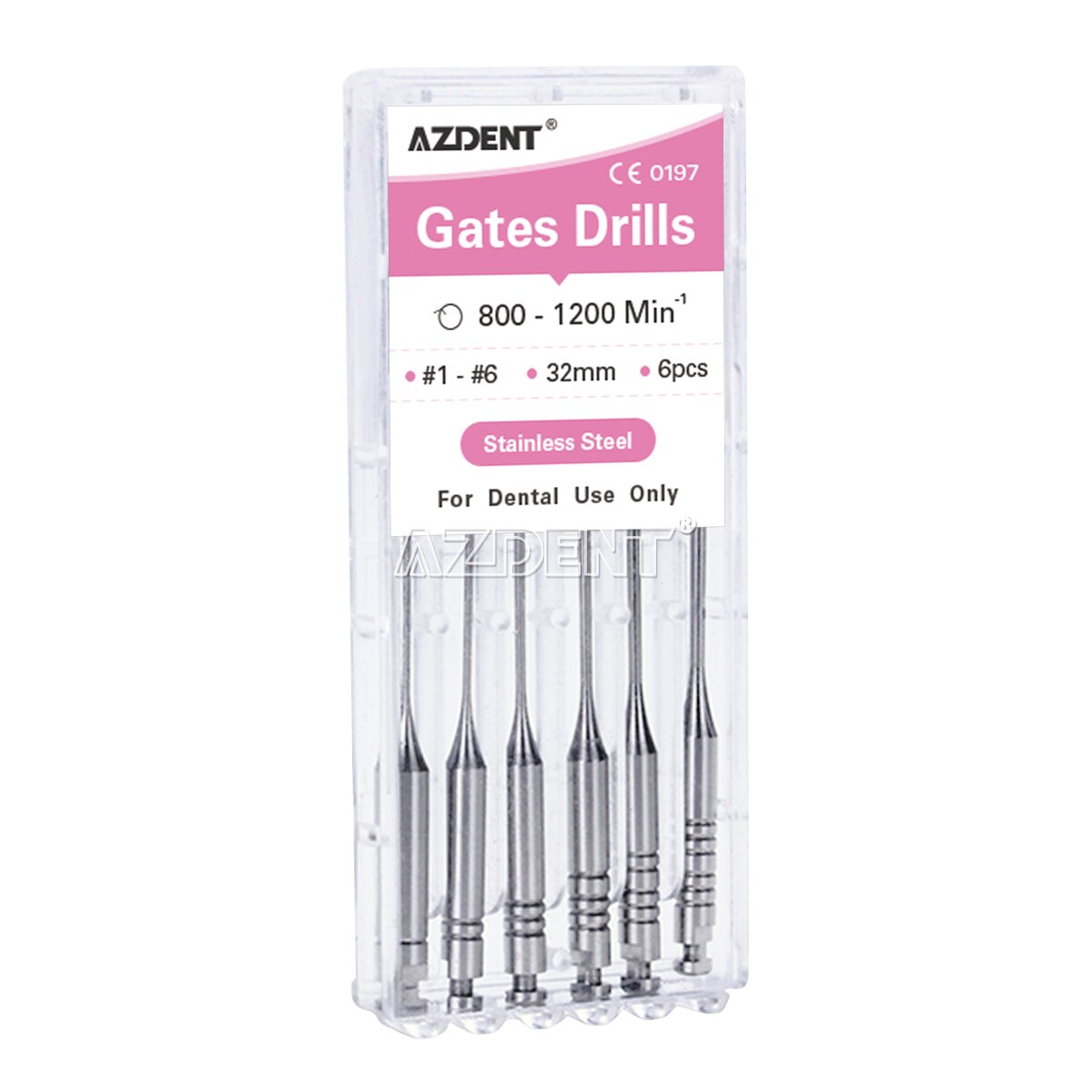 6Pcs/Box AZDENT Dental Endodontic Peeso Reamers Endo Files Gates Glidden Drill 32mm #1-6 #2 Stainless Steel: GRAY
