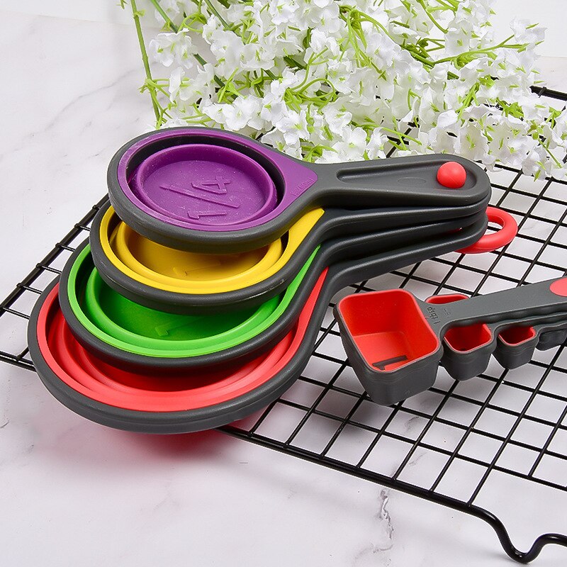8-piece folding measuring cup measuring spoon kitchen silicone measuring cup set household measuring spoon baking supplies