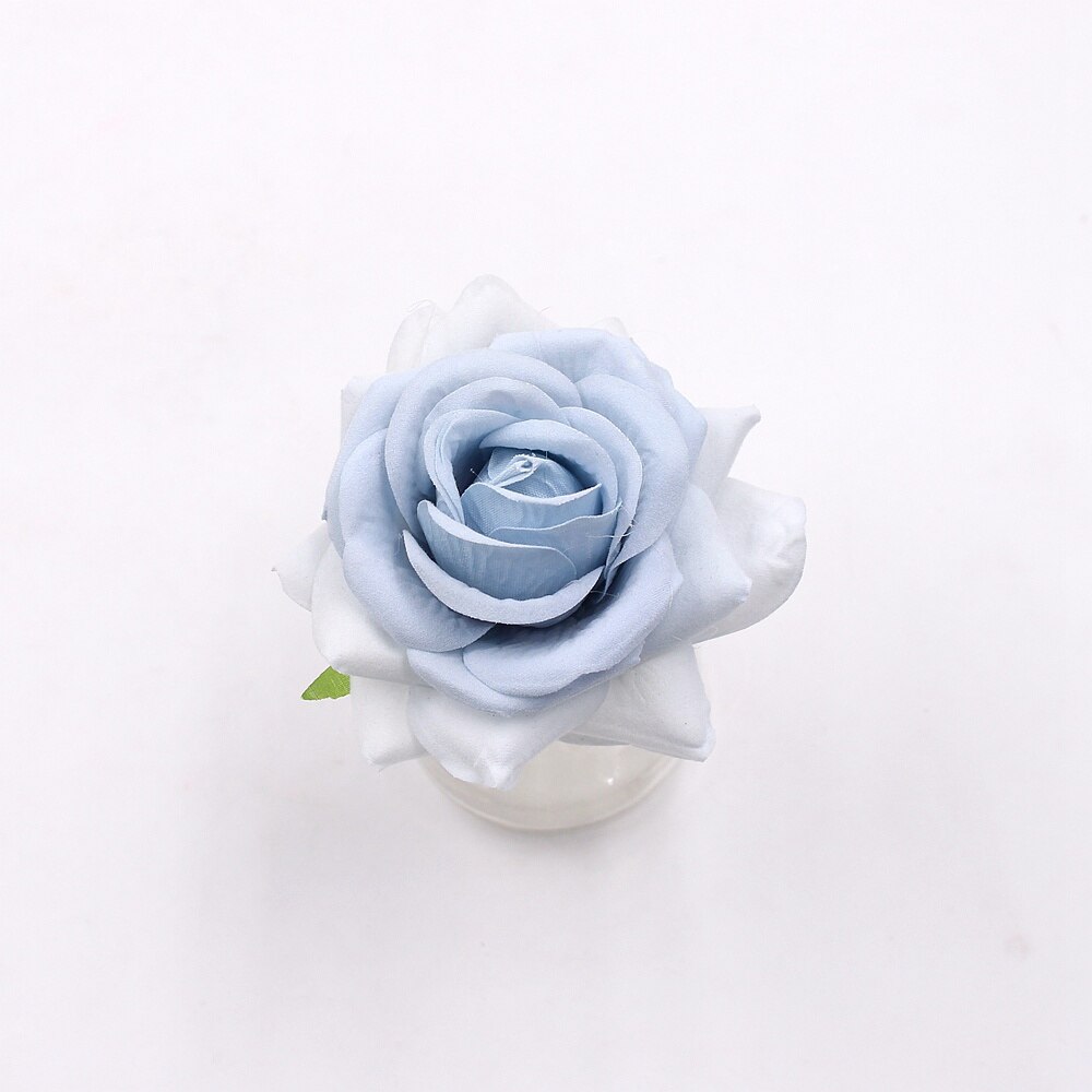 3pcs 8cm silk rose flower head artificial flower wedding decoration flowers DIY wreath clip art hand flower: blue