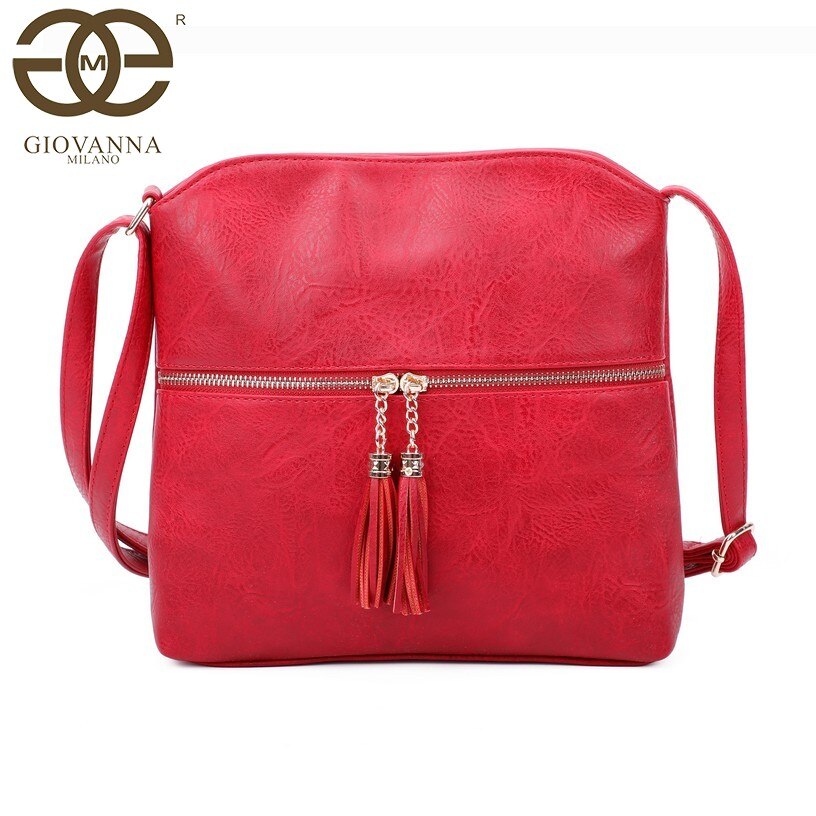 Bolsa feminina transversal, bolsa feminina transversal com alça ajustável pu e borlas liso design simples xx25: Rojo
