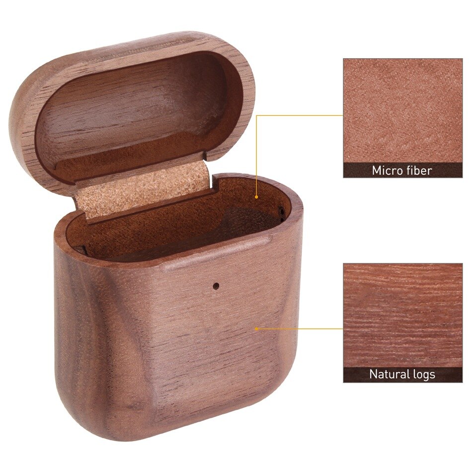 AirPods Case - Natural Wood & Leather - For AirPods 1 & 2 - Handcrafted Protective Cover