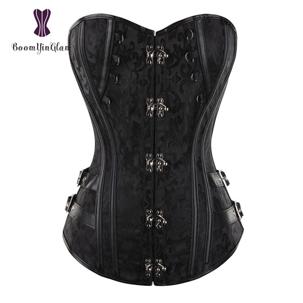 Svart/brun färg body shapewear midja tränare retro vintage dam bustiers steampunk gotisk korsett storlek s -6xl 916#: Svart / Xxxl