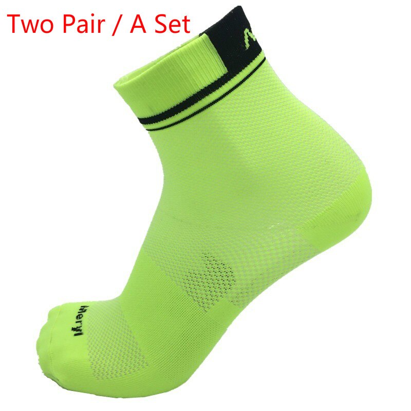 To par /et sæt sommershorts kompressionsstrømper cykelstrømper mænd kvinder åndbare cykler sokker: Fluorescerende grøn
