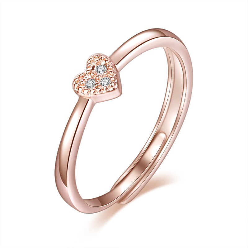 Trendy delikat sølvfarvet zirkon hjerte kærlighedsringe til kvinder justerbar forlovelsesfingerring damer smykker: Rose guld