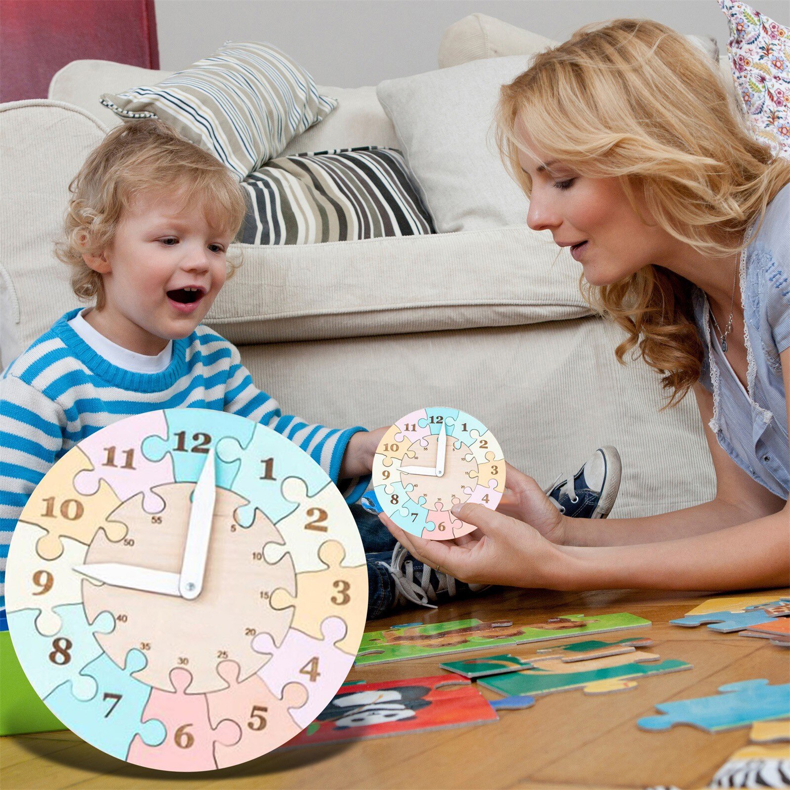 Learning Teaching Toddlers Clock Wooden Puzzle Toys Birthday Parent-child interactive Year Puzzle F