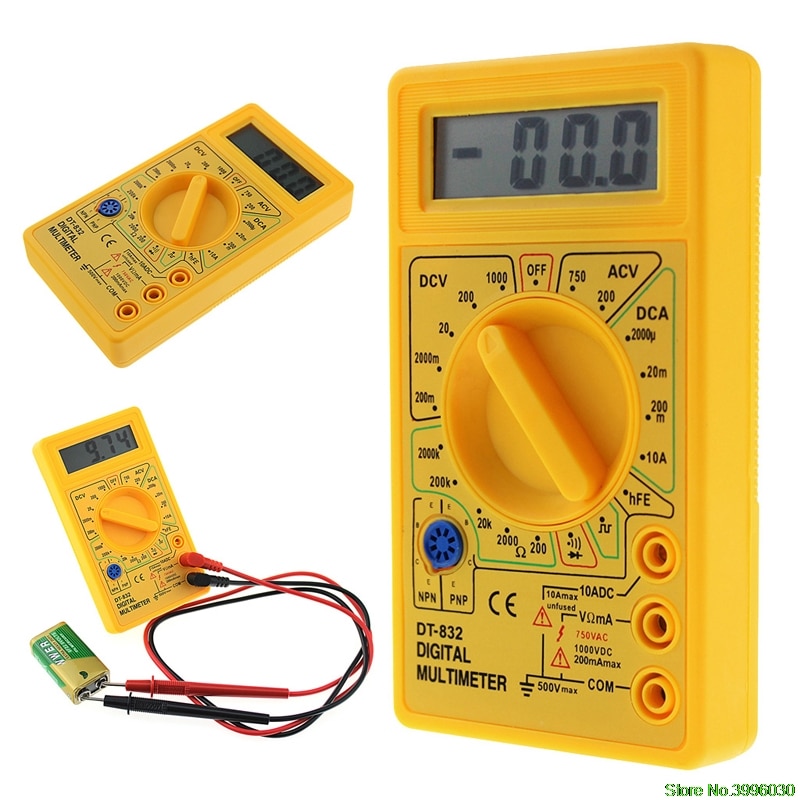 Dt832 digital multimeter lcd dc ac voltmeter ammeter ohm tester